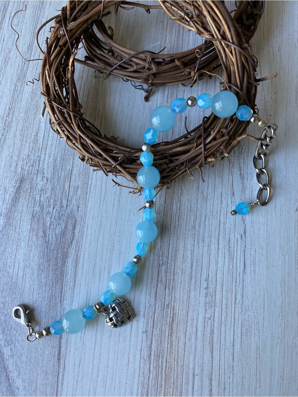 Light Blue Candy Jade Gemstone Bracelet with Silver tone accents - Women Jewelry